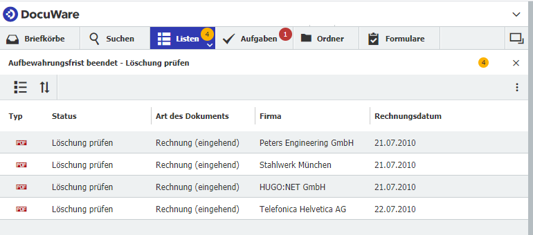 Liste Löschung prüfen